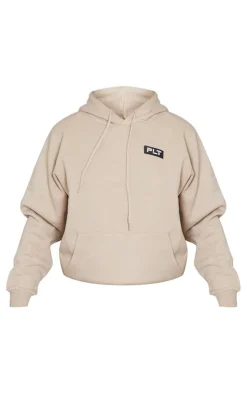 Best PrettyLittleThing Logo Badge Detail Oversized Hoodie Sand