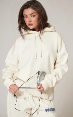 PrettyLittleThing Cream Sweatsuits*Premium Studio Print Oversized Hoodie