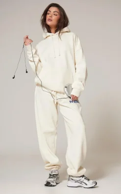 PrettyLittleThing Cream Sweatsuits*Premium Studio Print Oversized Hoodie