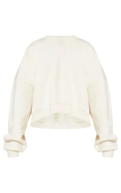 PrettyLittleThing Cream Sweatsuits*Premium Studio Print Boxy Sweatshirt
