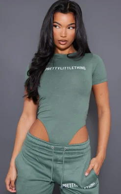 Best PrettyLittleThing Logo Short Sleeved Bodysuit Sea Green