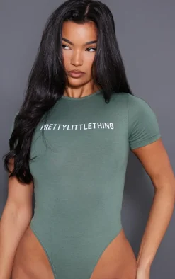 Best PrettyLittleThing Logo Short Sleeved Bodysuit Sea Green