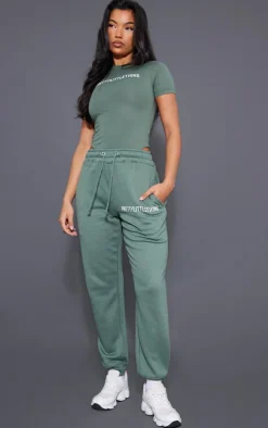 Outlet PrettyLittleThing Logo High Waisted Cuffed Sweatpant Sea Green