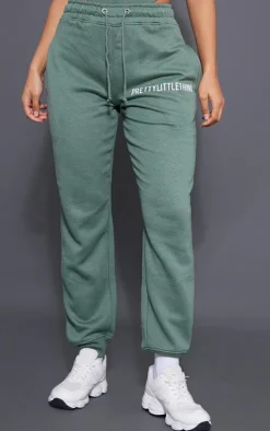 Outlet PrettyLittleThing Logo High Waisted Cuffed Sweatpant Sea Green