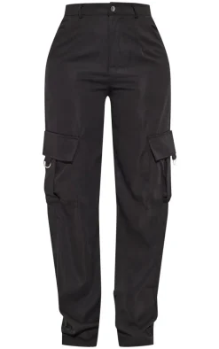 PRETTYLITTLETHING Shape Black Buckle Detail Cargo Wide Leg Pants