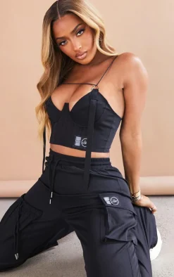 Discount PrettyLittleThing Shape Buckle Detail Cargo Corset Black