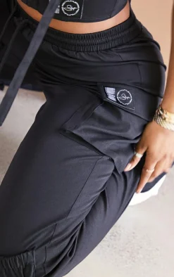 Clearance PrettyLittleThing Shape Cargo Pocket Detail Wide Leg Sweatpants Black
