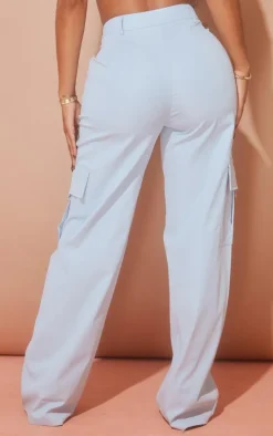 PRETTYLITTLETHING Shape Baby Blue Buckle Detail Cargo Wide Leg Pants