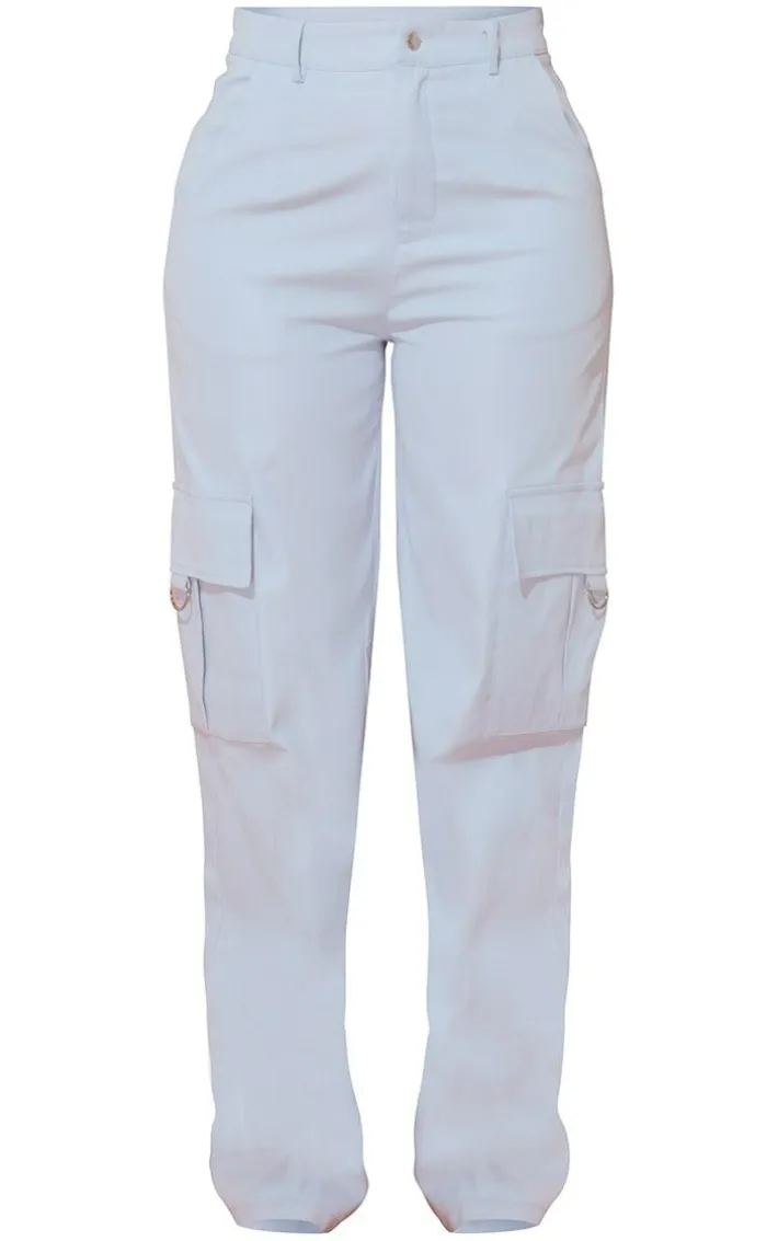 PRETTYLITTLETHING Shape Baby Blue Buckle Detail Cargo Wide Leg Pants