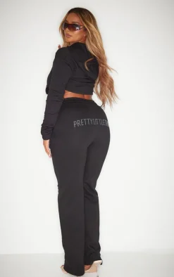 Discount PrettyLittleThing Shape Embellished Straight Leg Sweatpants Black