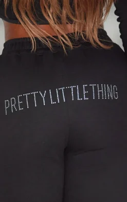 Discount PrettyLittleThing Shape Embellished Straight Leg Sweatpants Black