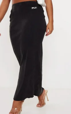 Clearance PrettyLittleThing Shape Heavy Rib Badge Lettuce Hem Maxi Skirt Black