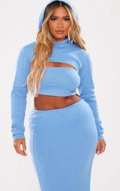 New PrettyLittleThing Shape Soft Cotton Extreme Cropped Hoodie Blue