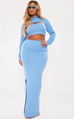 New PrettyLittleThing Shape Soft Cotton Extreme Cropped Hoodie Blue