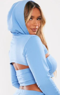 New PrettyLittleThing Shape Soft Cotton Extreme Cropped Hoodie Blue