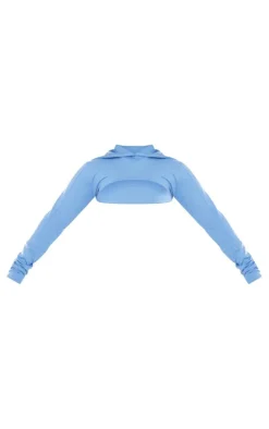 New PrettyLittleThing Shape Soft Cotton Extreme Cropped Hoodie Blue
