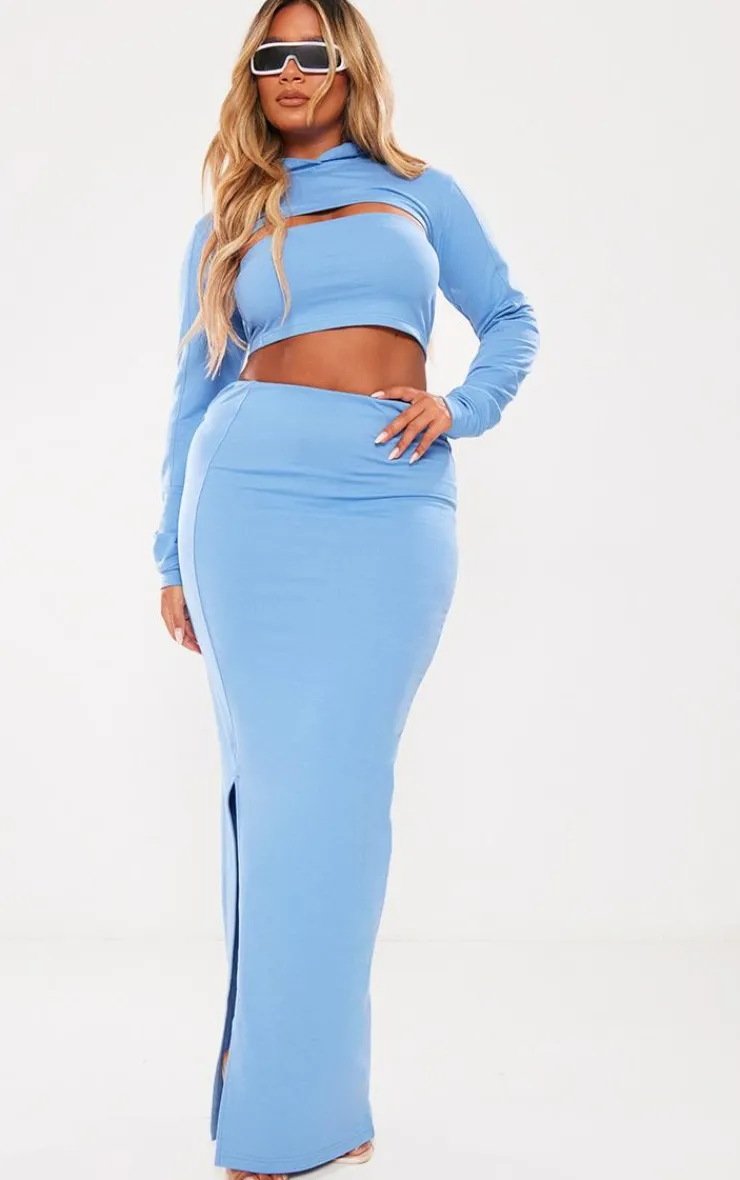 Sale PrettyLittleThing Shape Soft Cotton Maxi Skirt Blue