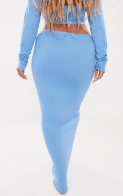 Sale PrettyLittleThing Shape Soft Cotton Maxi Skirt Blue