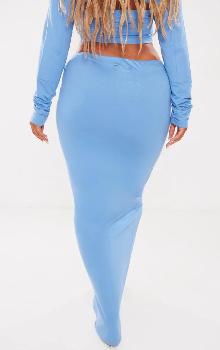 Sale PrettyLittleThing Shape Soft Cotton Maxi Skirt Blue