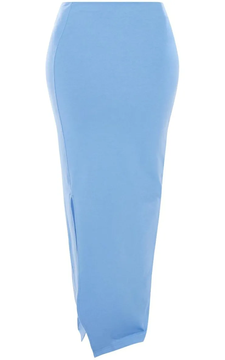Sale PrettyLittleThing Shape Soft Cotton Maxi Skirt Blue