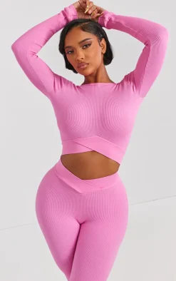 PrettyLittleThing Workout Tops*Shape Open Back Long Sleeve Gym Crop Top