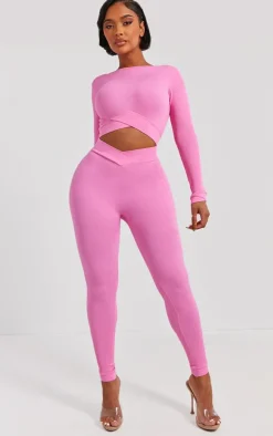 PrettyLittleThing Workout Tops*Shape Open Back Long Sleeve Gym Crop Top