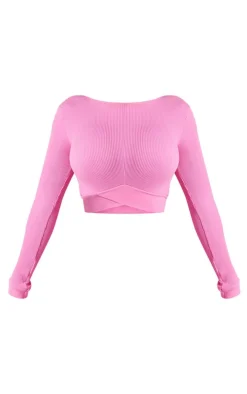 PrettyLittleThing Workout Tops*Shape Open Back Long Sleeve Gym Crop Top