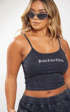 Outlet PrettyLittleThing Shape Printed Scoop Neck Bralet Charcoal Grey