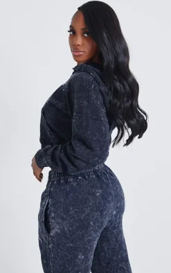 Outlet PrettyLittleThing Shape Printed Zip Through Washed Hoodie Charcoal Grey