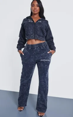Outlet PrettyLittleThing Shape Printed Zip Through Washed Hoodie Charcoal Grey