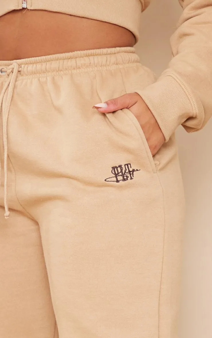 Online PrettyLittleThing Shape Embroidered High Waist Straight Leg Sweatpants Camel