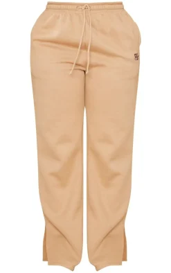 Online PrettyLittleThing Shape Embroidered High Waist Straight Leg Sweatpants Camel