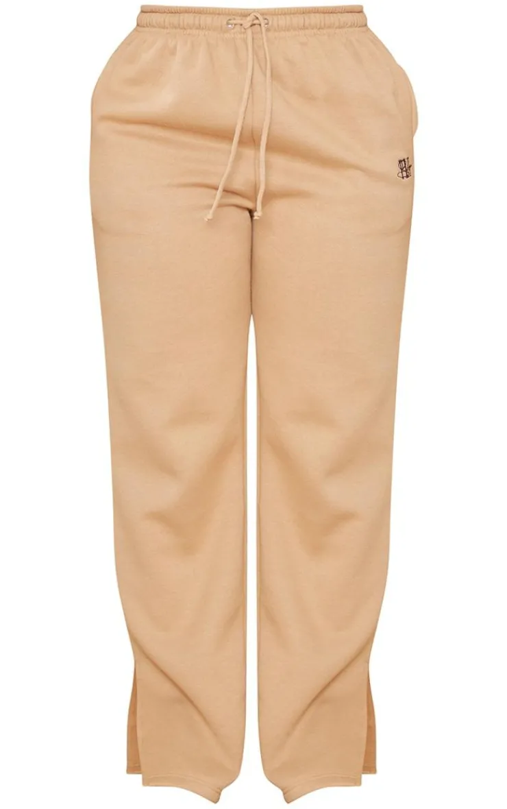 Online PrettyLittleThing Shape Embroidered High Waist Straight Leg Sweatpants Camel