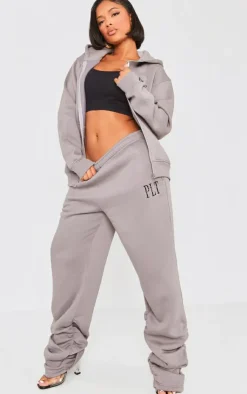 Hot PrettyLittleThing Shape Embroidered Ruched Leg Sweatpants Charcoal
