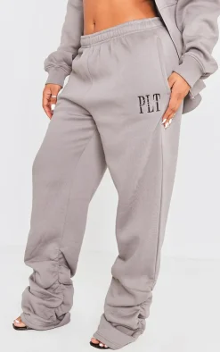 Hot PrettyLittleThing Shape Embroidered Ruched Leg Sweatpants Charcoal