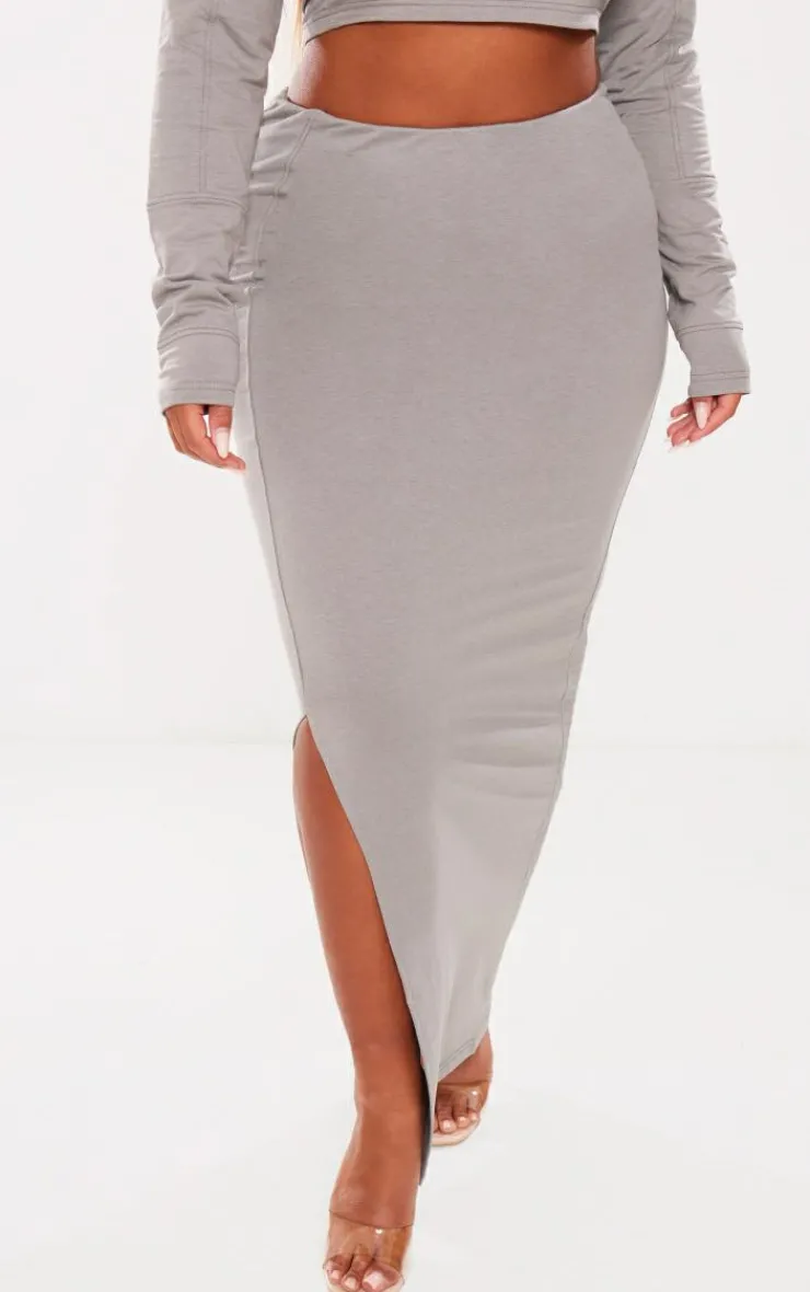 Best PrettyLittleThing Shape Soft Cotton Maxi Skirt Charcoal