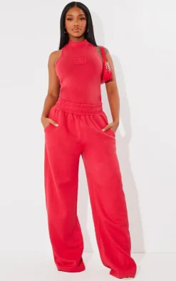 PrettyLittleThing Shape Cotton High Neck Sleeveless Bodysuit Cherry Red