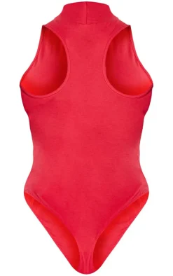 PrettyLittleThing Shape Cotton High Neck Sleeveless Bodysuit Cherry Red