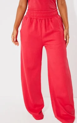 Online PrettyLittleThing Shape Sweat High Waist Wide Leg Sweatpants Cherry Red