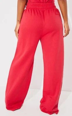 Online PrettyLittleThing Shape Sweat High Waist Wide Leg Sweatpants Cherry Red