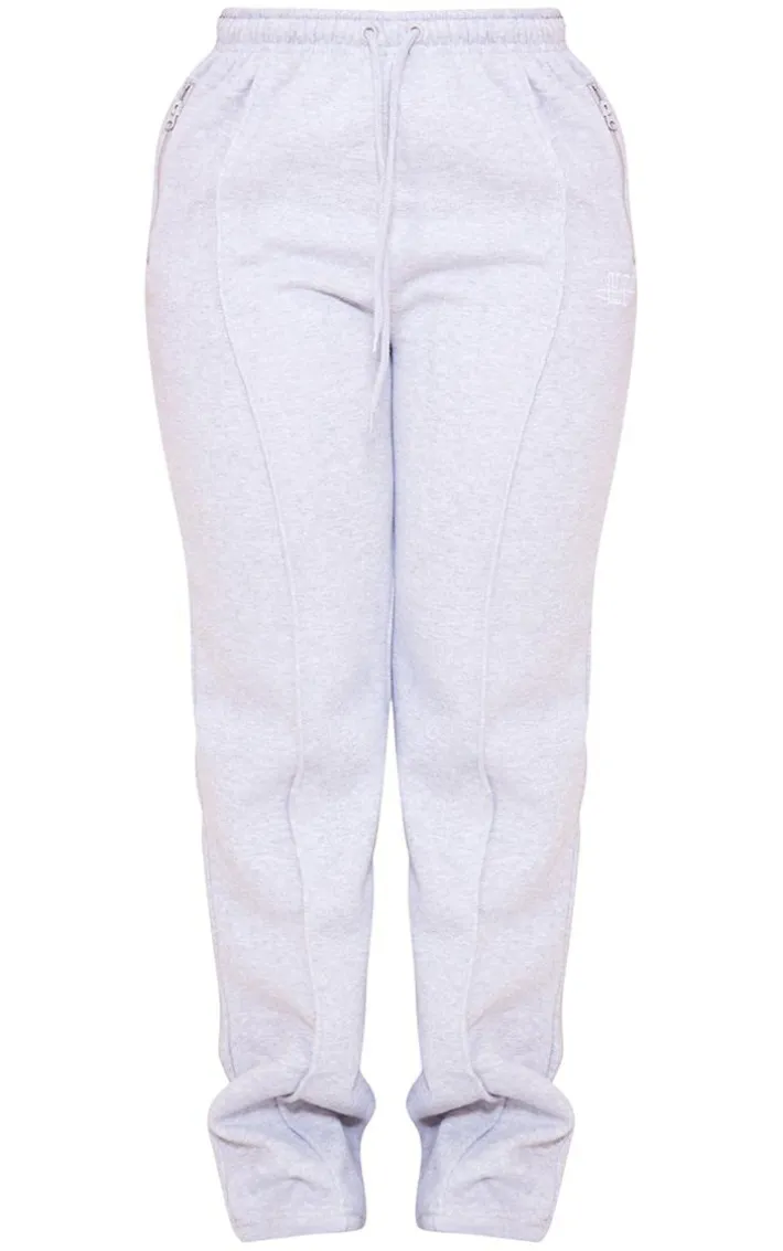PRETTYLITTLETHING Shape Grey Marl Wide Leg Zip Pocket Sweatpants