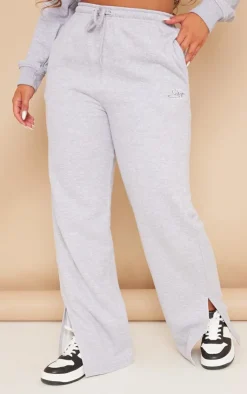 New PrettyLittleThing Shape Embroidered Straight Leg Sweatpant Grey Marl
