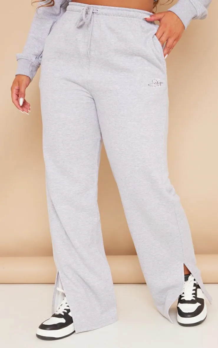 New PrettyLittleThing Shape Embroidered Straight Leg Sweatpant Grey Marl