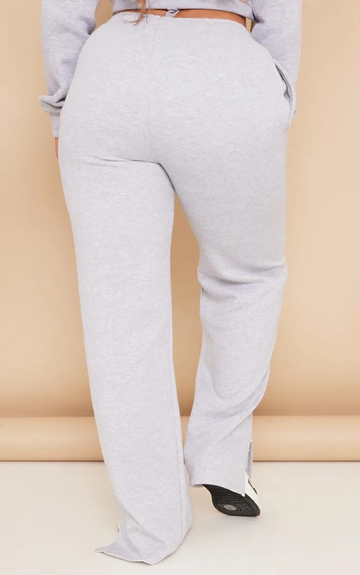 New PrettyLittleThing Shape Embroidered Straight Leg Sweatpant Grey Marl