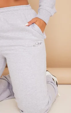 New PrettyLittleThing Shape Embroidered Straight Leg Sweatpant Grey Marl