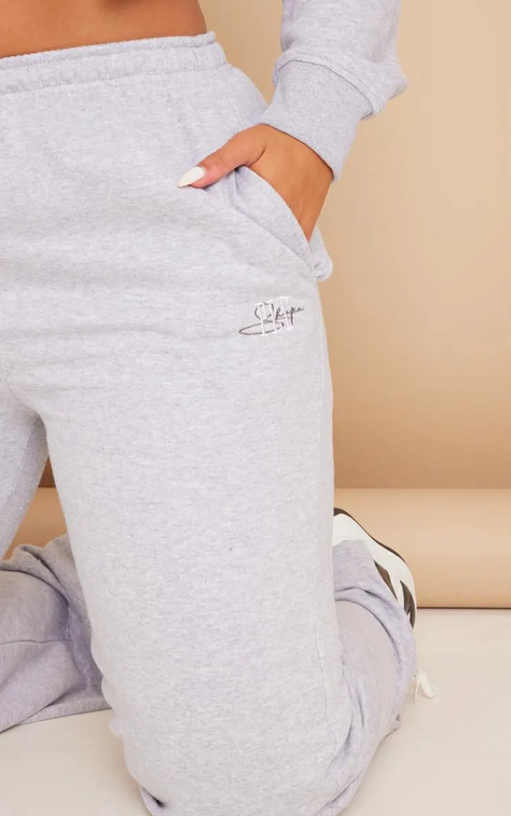 New PrettyLittleThing Shape Embroidered Straight Leg Sweatpant Grey Marl