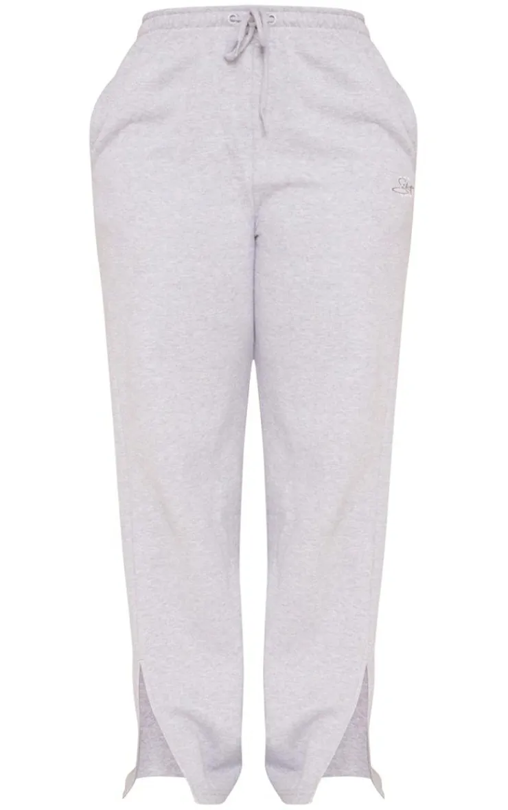 New PrettyLittleThing Shape Embroidered Straight Leg Sweatpant Grey Marl