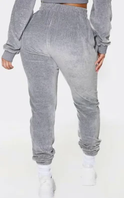 Hot PrettyLittleThing Shape Velour Diamante Skinny Sweatpants Grey