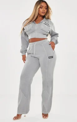 Best PrettyLittleThing Shape Washed Cargo Cropped Hoodie Grey Marl