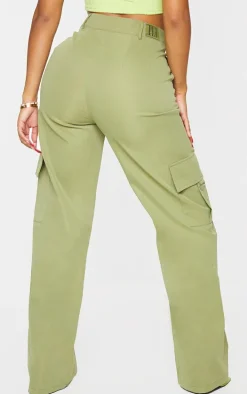 PRETTYLITTLETHING Shape Khaki Buckle Cargo Wide Leg Pants